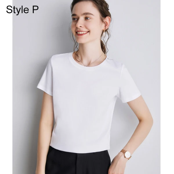 Simple OL Désinvolte Lavande Ordinaire T-Shirts 2021 Encolure Dégagée Coton Manches Courtes Hauts pour Femmes T-shirt