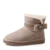 Modern / Fashion Womens Boots 2017 Grey Leather Ankle Suede Casual Bow Buckle Winter Flat Snow Boots