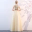 Chic / Beautiful Gold Prom Dresses 2018 A-Line / Princess Scoop Neck Sleeveless Beading Floor-Length / Long Ruffle Formal Dresses