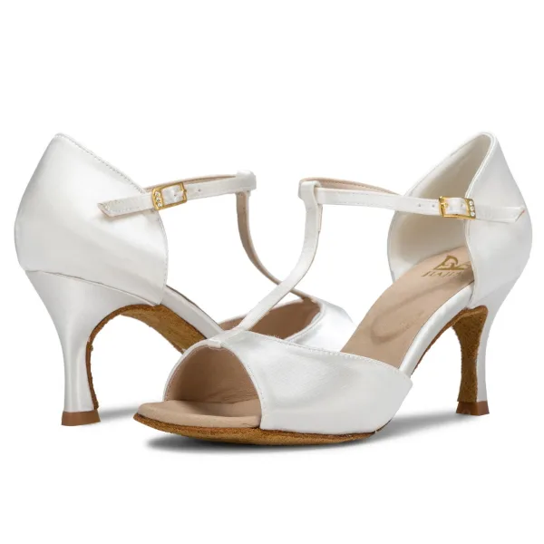 Chic / Beautiful White Prom Latin Dance Shoes 2021 T-Strap 7 cm Stiletto Heels Pointed Toe Womens Sandals High Heels