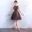 Modern / Fashion Chocolate Homecoming Graduation Dresses 2018 A-Line / Princess Scoop Neck Sleeveless Beading Pearl Sash Short Ruffle Backless Formal Dresses