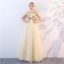 Chic / Beautiful Gold Prom Dresses 2018 A-Line / Princess Scoop Neck Sleeveless Beading Floor-Length / Long Ruffle Formal Dresses