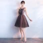 Modern / Fashion Chocolate Homecoming Graduation Dresses 2018 A-Line / Princess Scoop Neck Sleeveless Beading Pearl Sash Short Ruffle Backless Formal Dresses