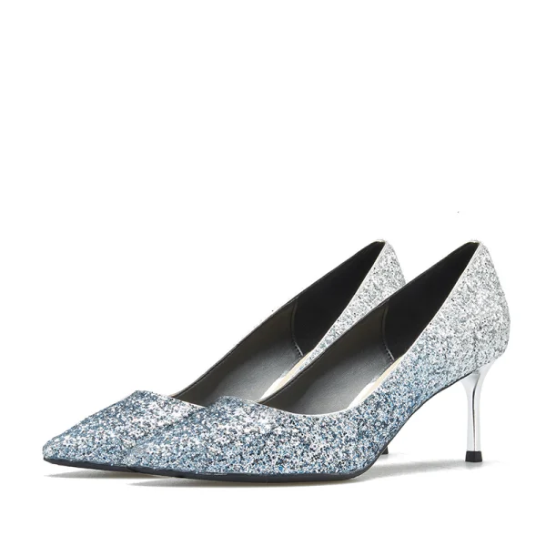 Sparkly Silver Evening Party Pumps 2019 Leather Sequins 6 cm Stiletto Heels Pointed Toe Pumps