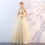 Chic / Beautiful Gold Prom Dresses 2018 A-Line / Princess Scoop Neck Sleeveless Beading Floor-Length / Long Ruffle Formal Dresses