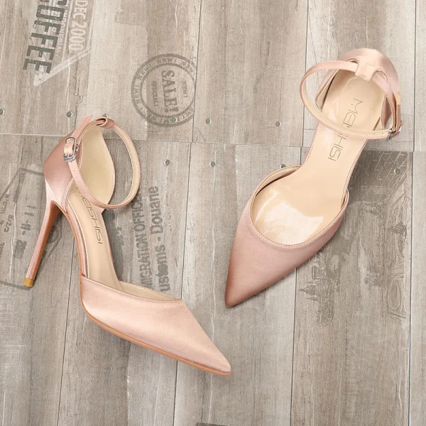 Schlicht Nude Datierung Sandalen Damen 2020 Knöchelriemen 10 cm Stilettos Spitzschuh Sandaletten