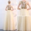 Chic / Beautiful Gold Prom Dresses 2018 A-Line / Princess Scoop Neck Sleeveless Beading Floor-Length / Long Ruffle Formal Dresses