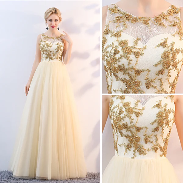 gold prom dresses 2018 LP2888 Off the Shoulder Ball Gown Prom Dress with lace Long Sleeves Sa –  Siaoryne main image 0