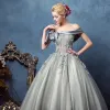 Luxury / Gorgeous Prom Dresses Silver 2017 Appliques Lace Backless Embroidered Strappy Chiffon Cocktail Party Evening Party