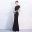 Chic / Beautiful Black Evening Dresses  2017 Trumpet / Mermaid U-Neck Lace Appliques Embroidered Split Front Evening Party Party Dresses