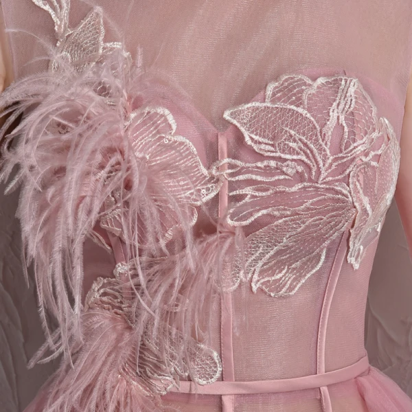 Chic / Belle Rose Bonbon Robe De Soirée 2017 Princesse Tulle U-Cou Plumes Brodé Dos Nu Soirée Robe De Ceremonie