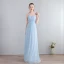 Chic / Beautiful Floor-Length / Long Evening Party Evening Dresses  2018 Chiffon A-Line / Princess V-Neck Sky Blue Lace-up Appliques Backless Formal Dresses