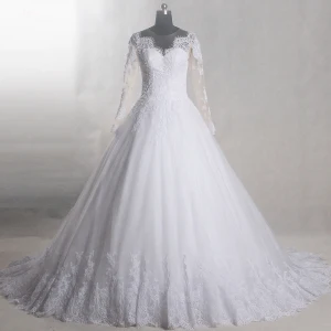 Amazing Unique White Chapel Train Wedding 2018 Long Sleeve U Neck Tulle See Through Backless Beading Pierced Ball Gown Wedding Dresses