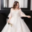 Modest / Simple White Plus Size Ball Gown Wedding Dresses 2019 Lace Tulle 1/2 Sleeves Appliques Backless Embroidered Strapless Chapel Train Wedding