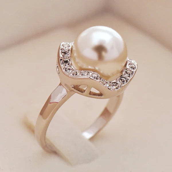 Lyx Silver Pärla Rhinestone Handgjort Måne Ringa Legering Smekmånad Festtåg Ringar 2019 Tillbehör