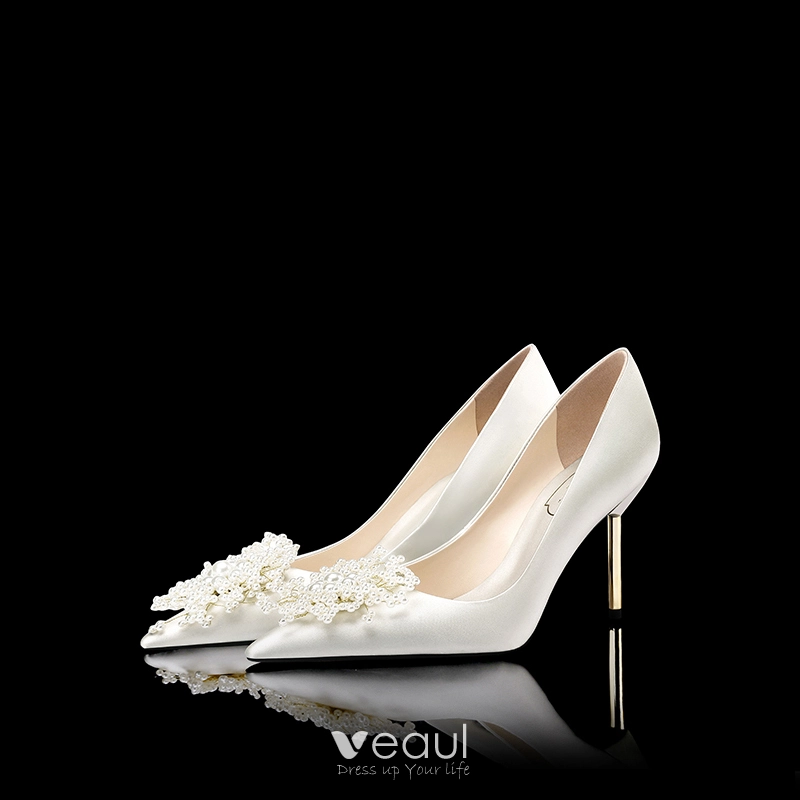 Classique l gant Blanche Chaussure De Mari e Cuir Perlage Perle