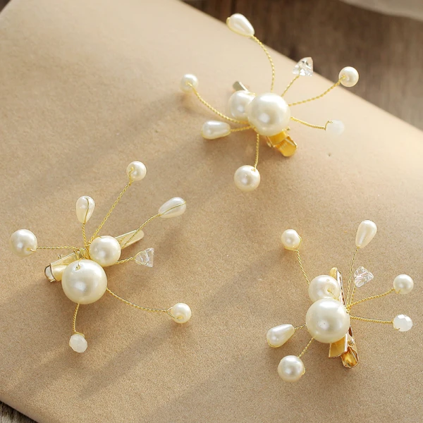 Eenvoudige Abrikoos / Beige Oorbellen Haaraccessoires 2019 Kralen Kristal Parel Gala Huwelijk 5 stuks Accessoires