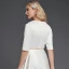 Modest / Simple White Evening Dresses  2020 A-Line / Princess Deep V-Neck 1/2 Sleeves Satin Zipper Tea-length Evening Party Formal Dresses