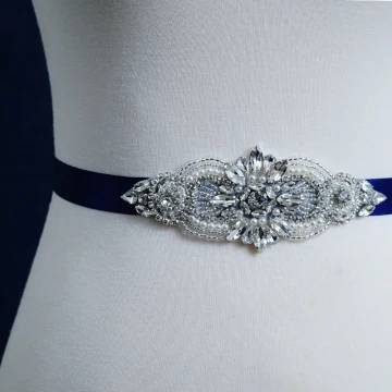 Simple Bleu Roi Promo Rubans 2020 Fait Main Satin Métal Perlage Cristal Faux Diamant La Mariée Mariage Accessorize