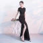 Chic / Beautiful Black Evening Dresses  2017 Trumpet / Mermaid U-Neck Lace Appliques Embroidered Split Front Evening Party Party Dresses