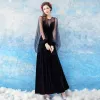 Piękne Czarne Sukienki Wieczorowe 2017 Princessa Z Koronki Tiulowe U-Szyja Wieczorowe Sukienki Wizytowe