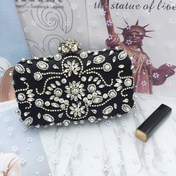 Chic / Beautiful 2017 Black Apricot / Beige Leaf Crystal Rhinestone Leatherette Beach Evening Party Outdoor / Garden Clutch Bags