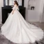 Modest / Simple White Plus Size Ball Gown Wedding Dresses 2019 Lace Tulle 1/2 Sleeves Appliques Backless Embroidered Strapless Chapel Train Wedding