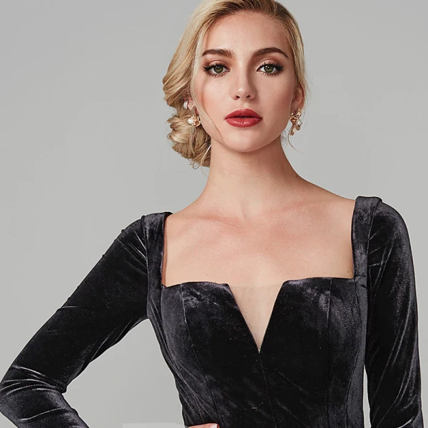 Modest / Simple Black Evening Dresses 2020 A-Line / Princess Floor-Length / Long Long Sleeve V-Neck Velour Solid Color Cocktail Party Evening Party Formal Dresses