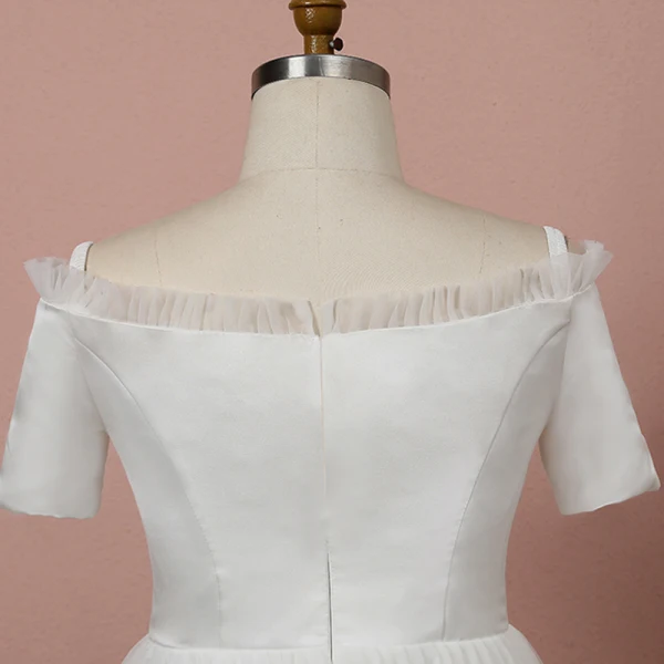 Klassisch Elegante Ivory / Creme Übergröße Brautkleider / Hochzeitskleider 2020 A Linie Wadenlang Kurze Ärmel Einfarbig Off Shoulder Tülle Perlenstickerei Pailletten Sommer Hochzeit