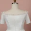 Klassisch Elegante Ivory / Creme Übergröße Brautkleider / Hochzeitskleider 2020 A Linie Wadenlang Kurze Ärmel Einfarbig Off Shoulder Tülle Perlenstickerei Pailletten Sommer Hochzeit