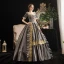 Vintage / Retro Medieval Gothic Grey Ball Gown Prom Dresses 2021 Square Neckline Short Sleeve Floor-Length / Long Beading Pearl Handmade  Flower Cosplay Prom Formal Dresses