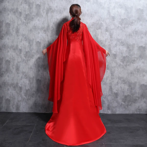 Style Chinois Rouge Robe De Soirée 2018 Col Haut Tulle Appliques Perlage Faux Diamant Paillettes Soirée Robe De Ceremonie