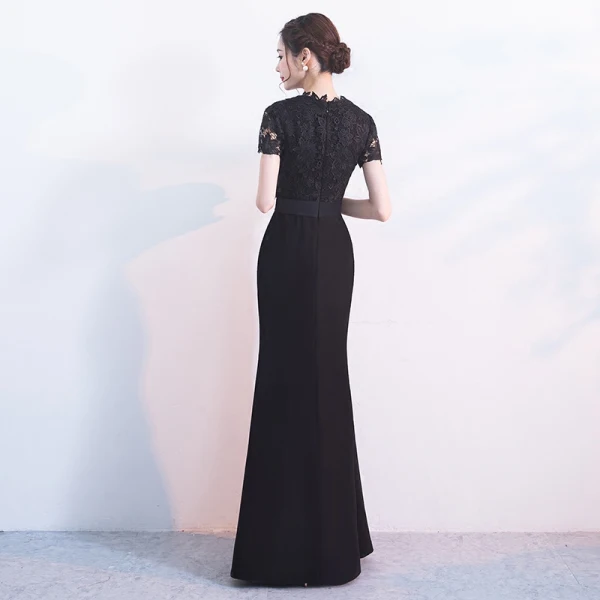 Chic / Beautiful Black Evening Dresses 2017 Trumpet / Mermaid U-Neck Lace Appliques Embroidered Split Front Evening Party Party Dresses