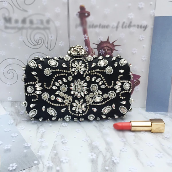 Chic / Beautiful 2017 Black Apricot / Beige Leaf Crystal Rhinestone Leatherette Beach Evening Party Outdoor / Garden Clutch Bags