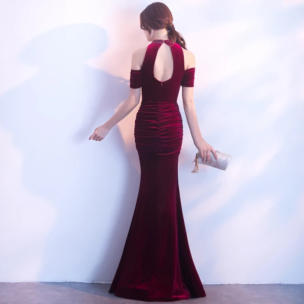 Chic / Beautiful Burgundy Evening Dresses 2017 Trumpet / Mermaid Zipper Up High Neck Beading Backless Evening Party Formal Dresses