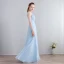 Chic / Beautiful Floor-Length / Long Evening Party Evening Dresses  2018 Chiffon A-Line / Princess V-Neck Sky Blue Lace-up Appliques Backless Formal Dresses