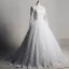 Chic / Beautiful Ivory Chapel Train 2018 Wedding Long Sleeve Lace-up U-Neck Tulle Appliques Backless Pierced Ball Gown Wedding Dresses