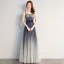 Chic / Beautiful Navy Blue Evening Dresses  2018 A-Line / Princess Tulle Backless Beading Starry Sky Sequins Evening Party Formal Dresses