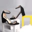 Mode 7 cm Sorte Sandaler Dame 2019 Ferie Strand Læder Beading Sommer Krystal Rhinestone Højhælede Tykke Hæle Damesko