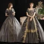 Vintage / Retro Medieval Gothic Grey Ball Gown Prom Dresses 2021 Square Neckline Short Sleeve Floor-Length / Long Beading Pearl Handmade  Flower Cosplay Prom Formal Dresses
