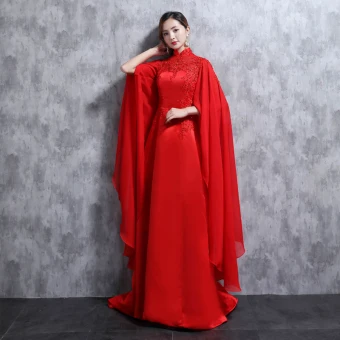 Style Chinois Rouge Robe De Soirée 2018 Col Haut Tulle Appliques Perlage Faux Diamant Paillettes Soirée Robe De Ceremonie