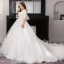 Modest / Simple White Plus Size Ball Gown Wedding Dresses 2019 Lace Tulle 1/2 Sleeves Appliques Backless Embroidered Strapless Chapel Train Wedding