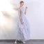 Chic / Beautiful Silver Evening Dresses  2017 A-Line / Princess U-Neck Lace Sleeveless Backless Pierced Evening Party Prom Dresses