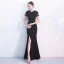 Chic / Beautiful Black Evening Dresses  2017 Trumpet / Mermaid U-Neck Lace Appliques Embroidered Split Front Evening Party Party Dresses