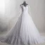 Amazing / Unique White Chapel Train Wedding 2018 Long Sleeve U-Neck Tulle See-through Backless Beading Pierced Ball Gown Wedding Dresses