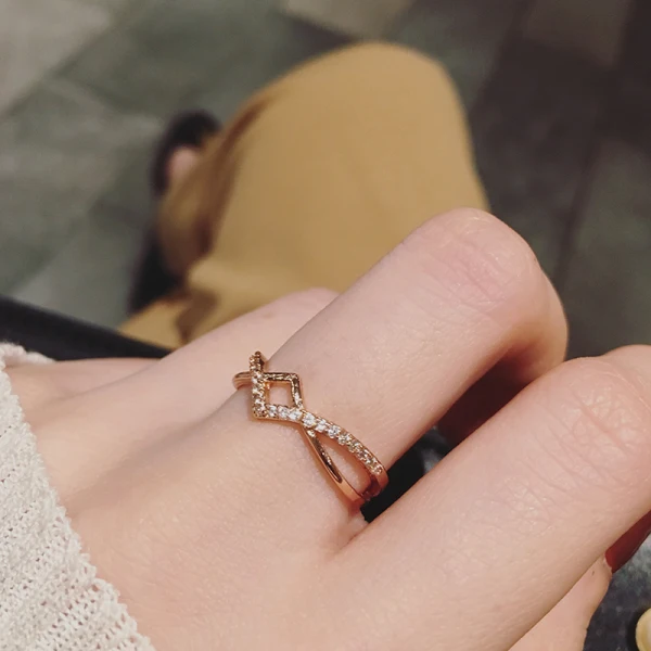 Proste / Simple Złote Rhinestone Krzyż Pierścień Biuro Pierścienie 2019 Akcesoria