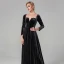 Modest / Simple Black Evening Dresses  2020 A-Line / Princess Floor-Length / Long Long Sleeve V-Neck Velour Solid Color Cocktail Party Evening Party Formal Dresses