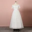 Klassisch Elegante Ivory / Creme Übergröße Brautkleider / Hochzeitskleider 2020 A Linie Wadenlang Kurze Ärmel Einfarbig Off Shoulder Tülle Perlenstickerei Pailletten Sommer Hochzeit