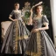Vintage / Retro Medieval Gothic Grey Ball Gown Prom Dresses 2021 Square Neckline Short Sleeve Floor-Length / Long Beading Pearl Handmade  Flower Cosplay Prom Formal Dresses