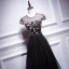 Chic / Beautiful Black Floor-Length / Long Evening Dresses  2018 A-Line / Princess U-Neck Tulle Appliques Backless Formal Dresses